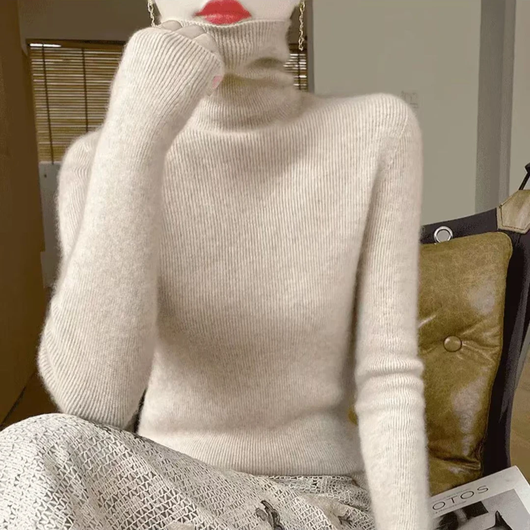 【一线成衣】2025秋冬新款无缝抽条长袖堆堆领加厚修身百搭打底衫