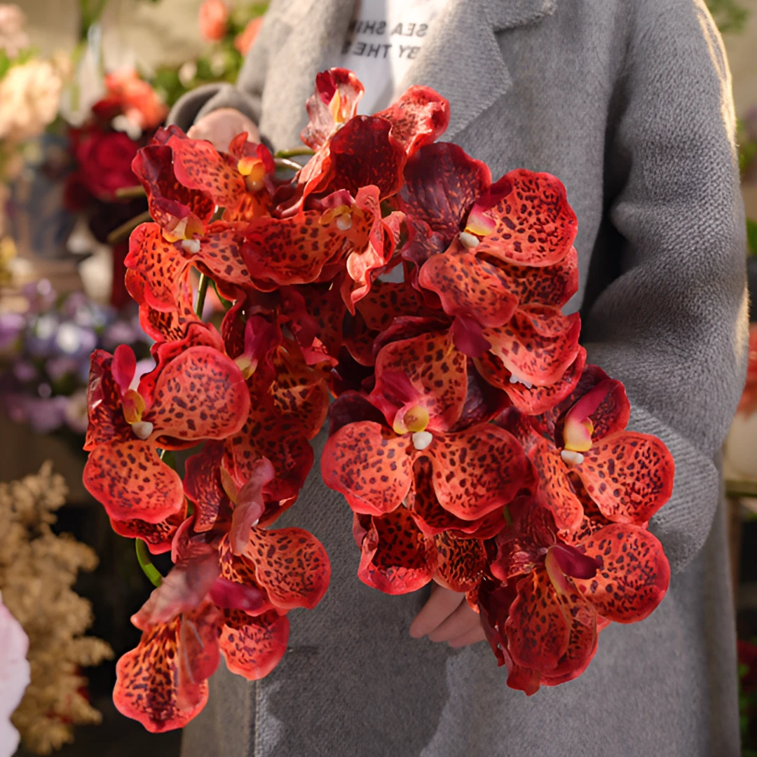 大花惠兰红色仿真花喜庆蝴蝶兰仿真花客厅装饰