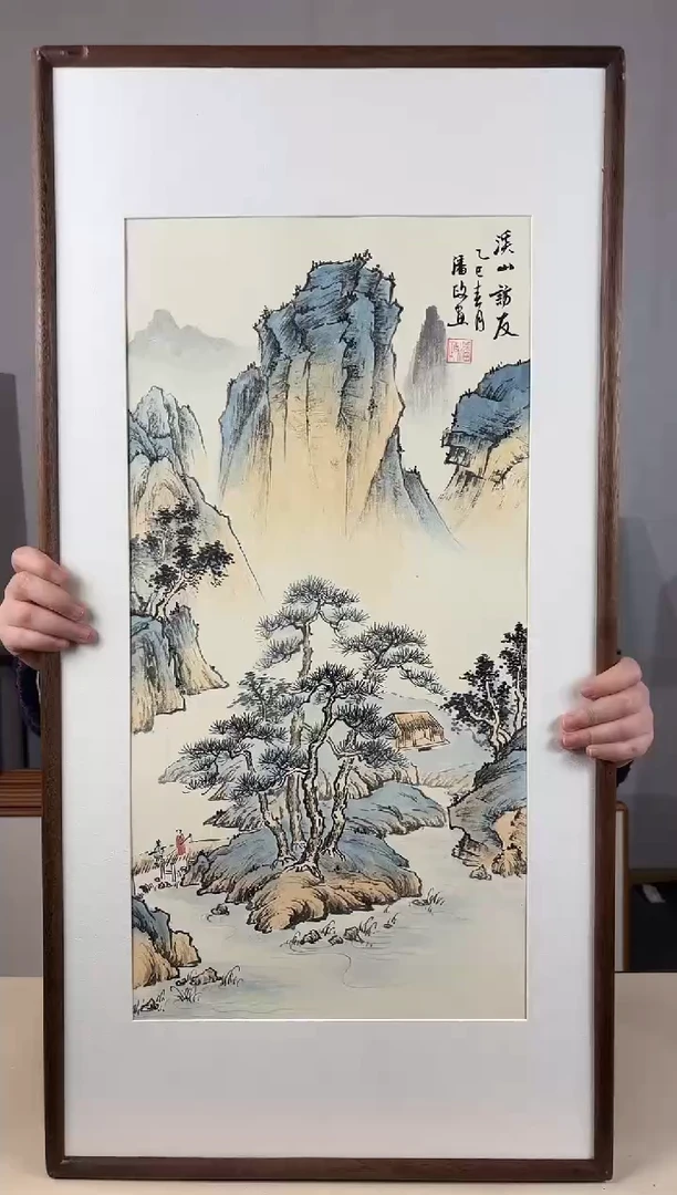国画手绘*溪山访友*47*92cm