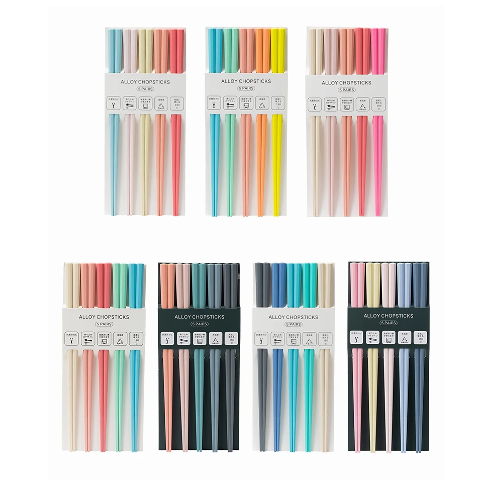 INS家用便携5双装创意彩色筷23cm专用耐高温PET筷子家用一人一筷