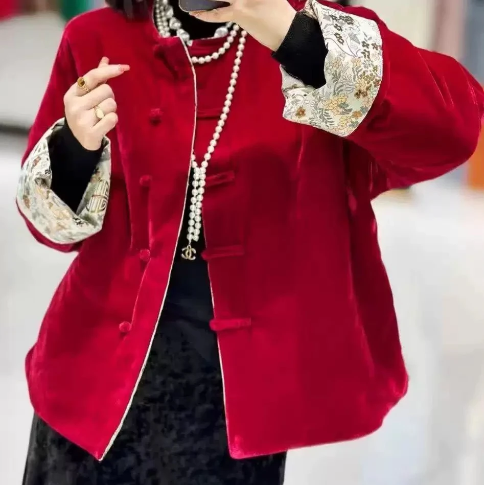 新中式发财树双面穿棉服红色