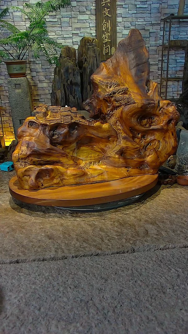 木香樟木山水摆件