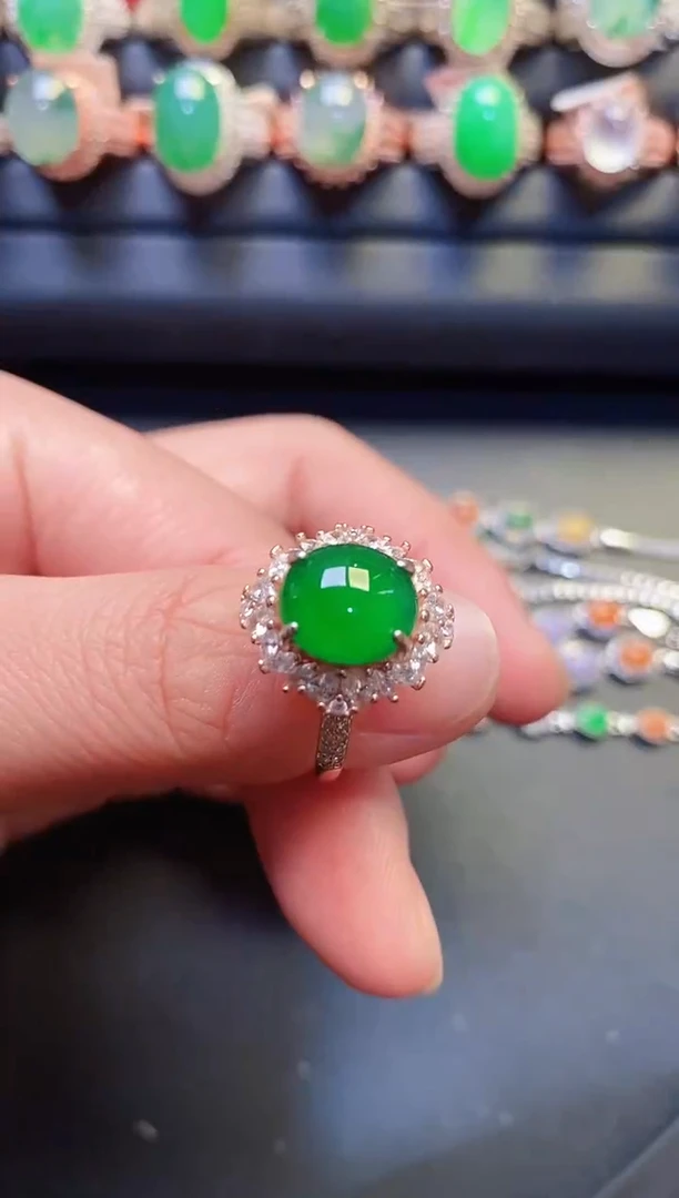 银S925镶嵌戒指翡翠天然