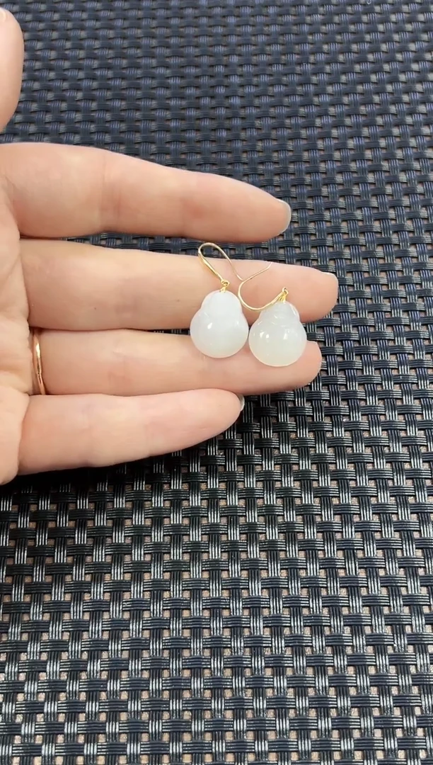 【闪购商品】和田玉耳饰18K金镶嵌一对（多样性发一件）