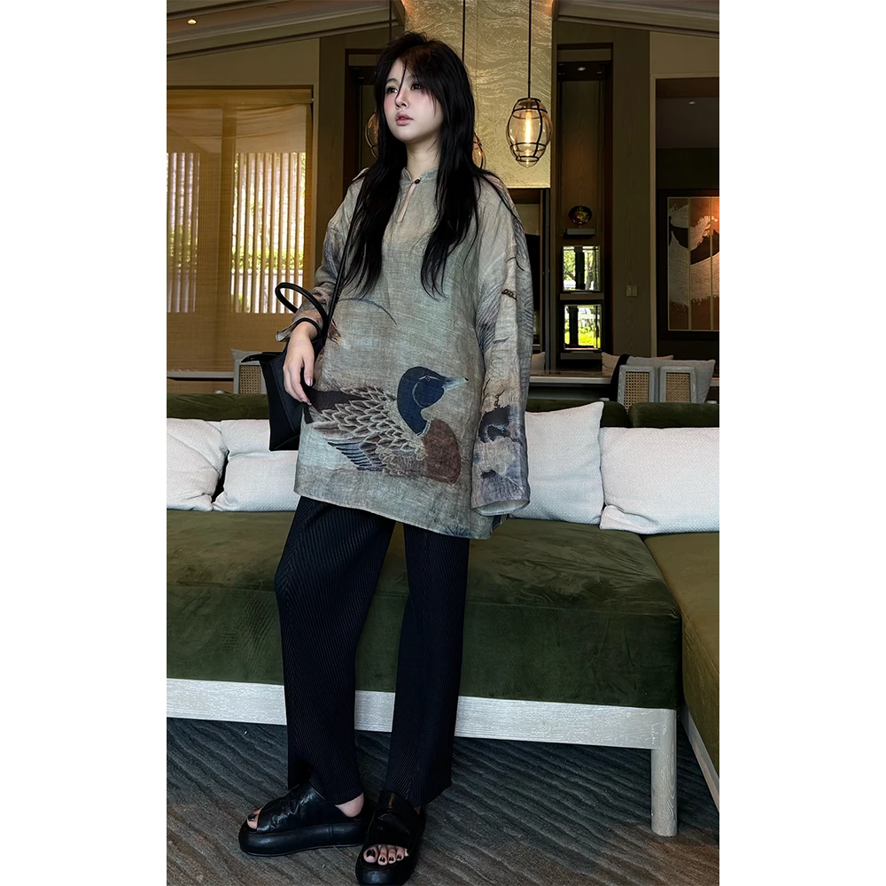 LA CALLA莲塘乳鸭图长袖圆领T恤PO-M-5585