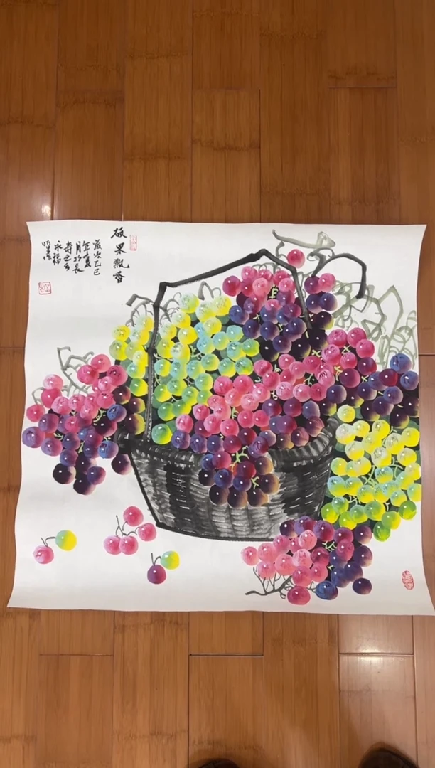 国画【直播福利，纯手工手绘】听昱葡萄68*68