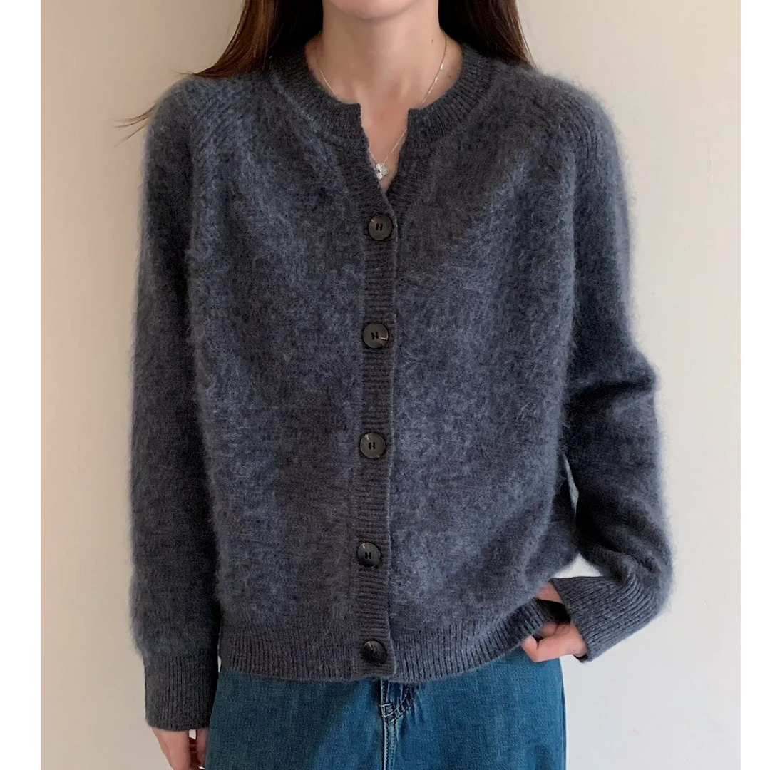 Q2加厚拉毛拉绒针织开衫秋冬加厚保暖轻奢毛衣