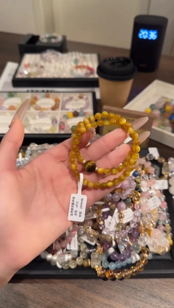 水晶手链合金虎眼石双圈x972