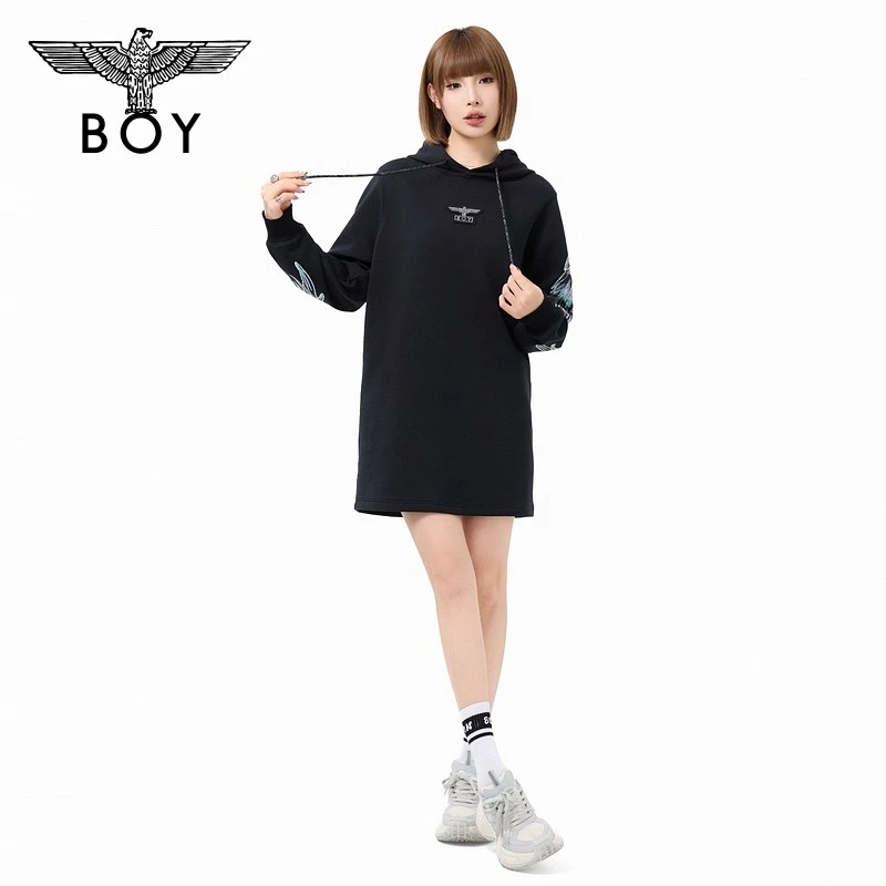 【流光镜影】BOYLONDON秋季琥珀流光时尚休闲连帽长袖连衣裙W17907