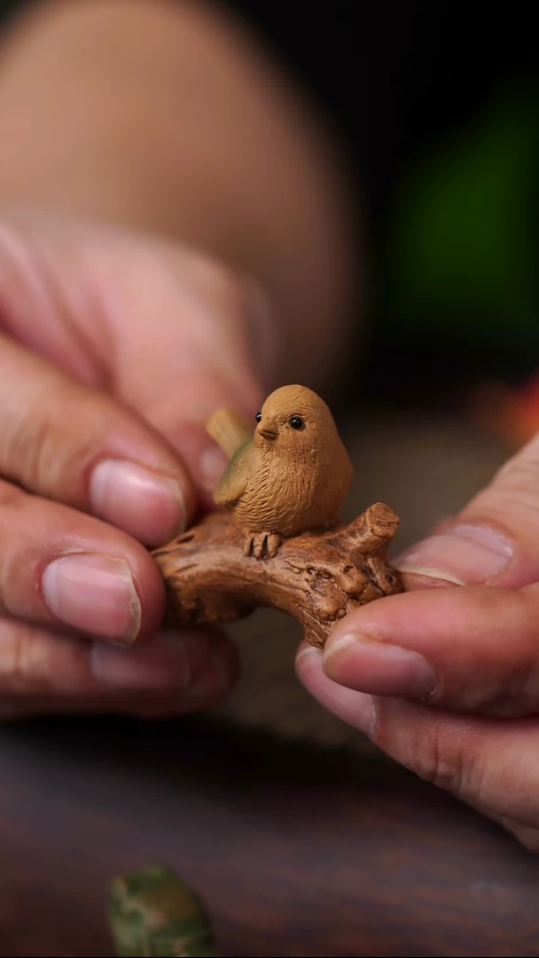 原矿手工茶宠小鸟香插 黄