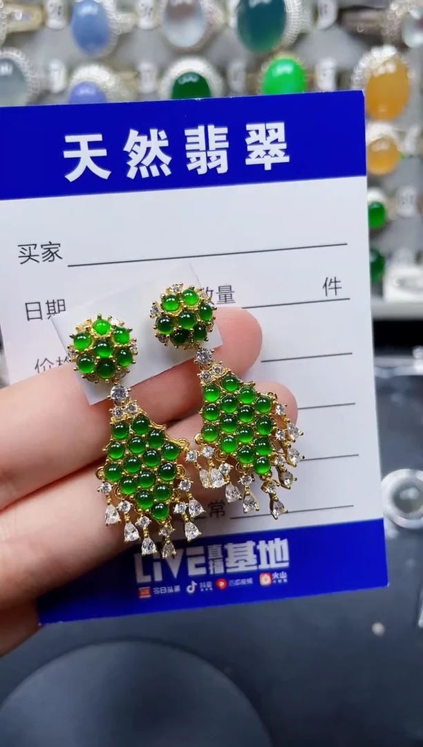 银S925镶嵌翡翠耳饰292