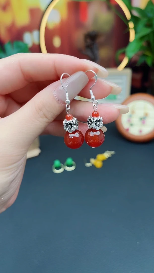 玛瑙/玉髓耳饰银S925镶嵌422