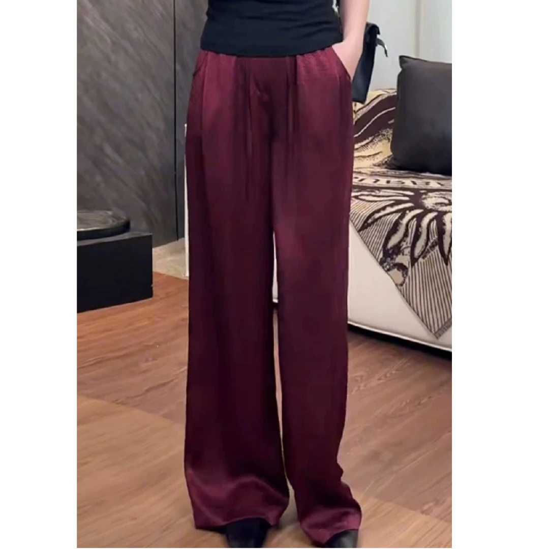 K05907 新款时尚洋气显瘦软休闲松紧腰垂感直筒宽松百搭高腰裤子