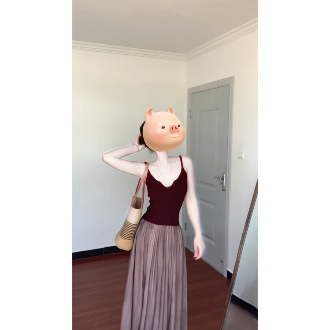 夏日纯欲风性感v领吊带背心上衣时尚气质高腰显瘦半身裙两件套女