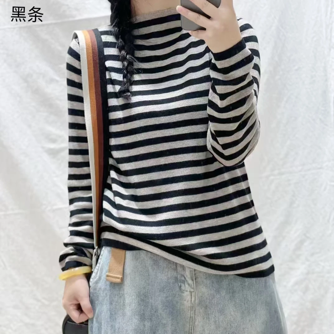 【燕子严选】欧货显瘦经典条纹针织打底衫61925