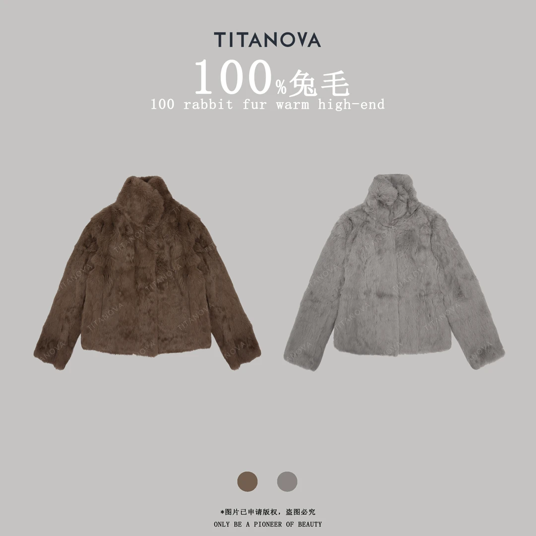 【苧不凡】千山暮雪|100兔毛皮毛一体立领磁吸扣皮草外套N5WT1025D