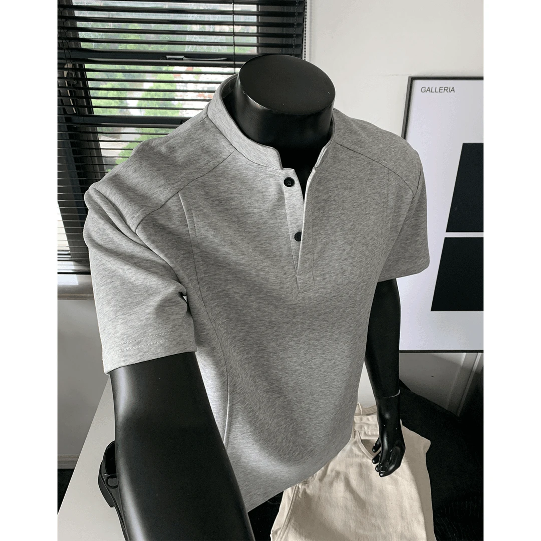 美式复古亨利领T恤男款夏季cleanfit短袖正肩显瘦短款上衣polo衫