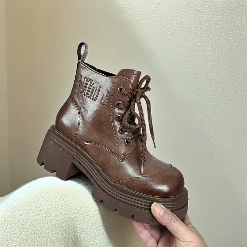 1492-C8-单里新款高帮靴子女粗跟小短靴欧货时尚马丁靴英伦风