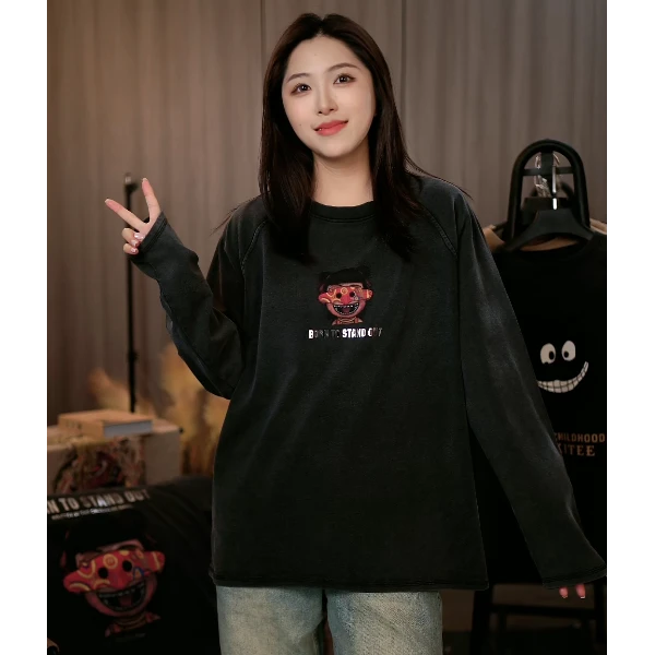 【插肩袖-小祖宗】}KiKioversize洗水做旧宽松330克纯棉手绘卫衣