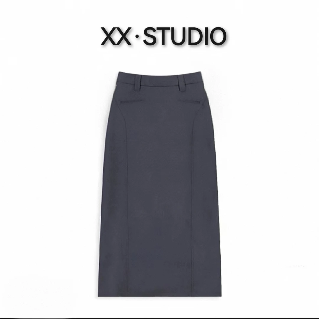 【囍儿】西装半身裙女2025春秋新时尚高腰中长款灰色气质a字包臀裙