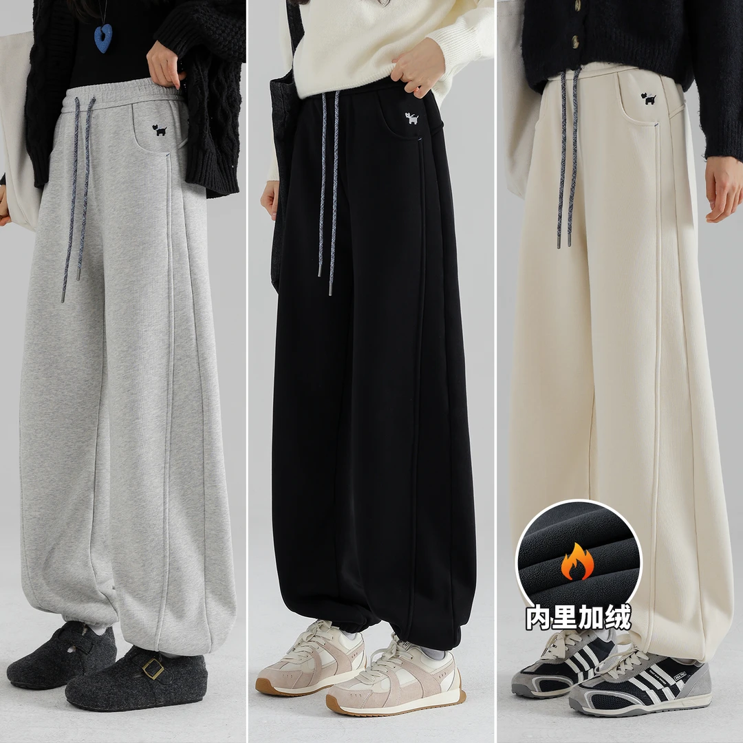 【束脚裤/一体绒】女童休闲加绒裤子2025冬季加厚运动裤初中生卫裤