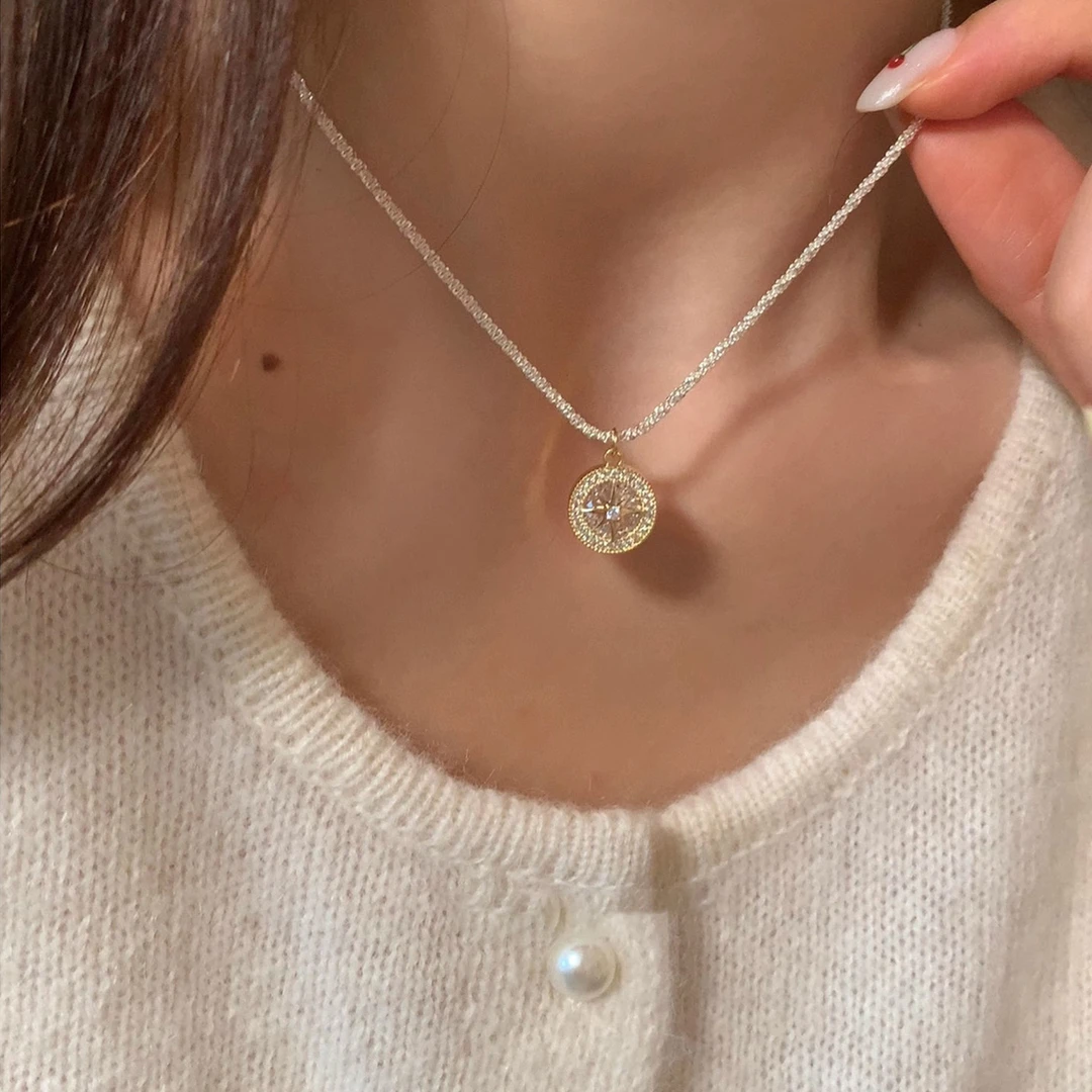 铜合金锆石项链 小众高级感八芒星空吊坠项链女颈链女轻奢ins坠链