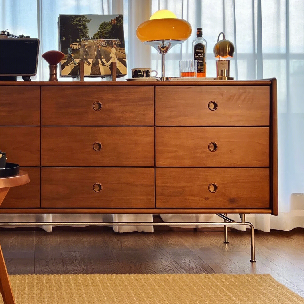 北欧客厅玄关轻奢家用中古色九斗柜卧室现代简约日式风复古收纳柜