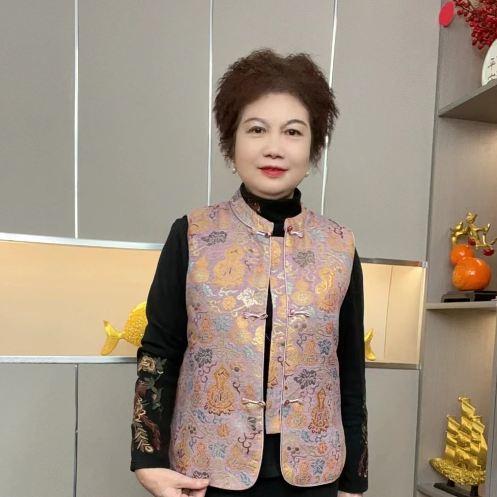 秋冬款加棉盘扣复古碎花遮肚女中式复工时尚中老年洋气马甲妈妈装