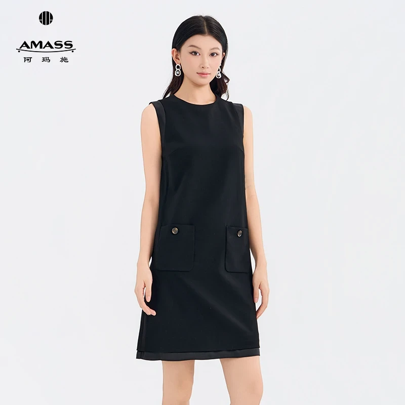 AMASS阿玛施夏季新款高级感轻职宽松显瘦小黑裙背心连衣裙550071
