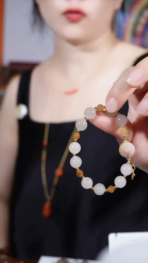 和田玉未镶嵌手链藕粉手链老盐源