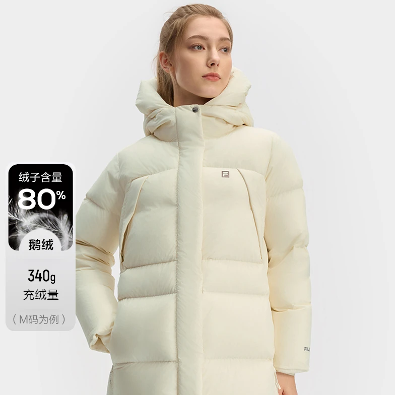 FILA斐乐【高定鹅绒】女子冬季保暖时尚连帽长款羽绒服A11W441908F