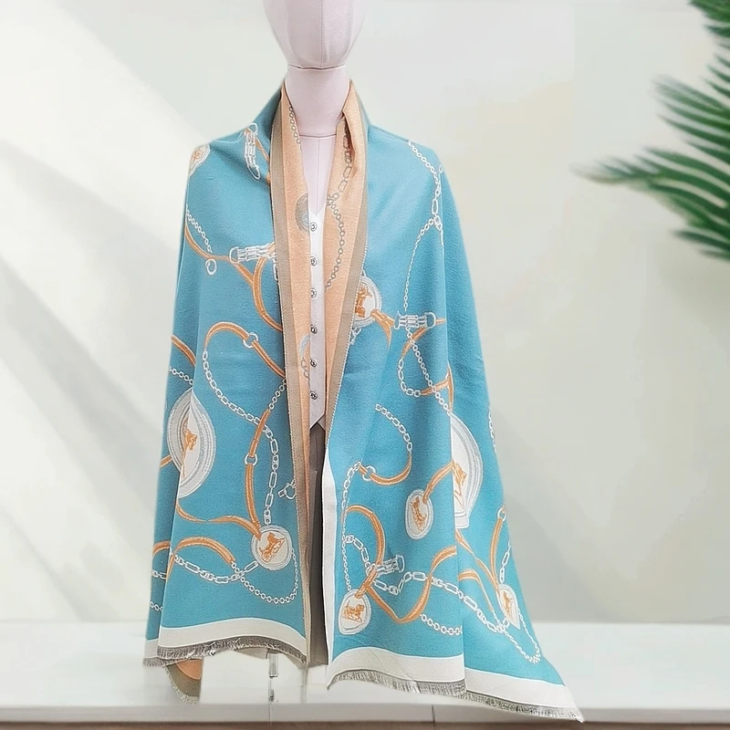 上海故事180*65cm高货厚款马车链条提花披肩围巾两用时尚百搭女