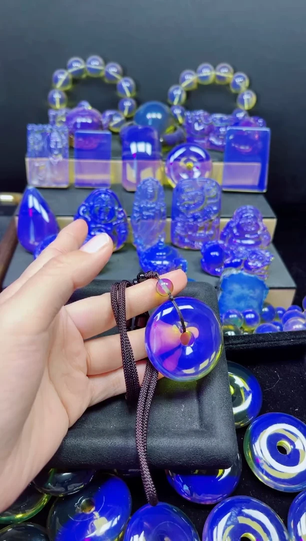 多米尼加净水蓝手串小平安扣
