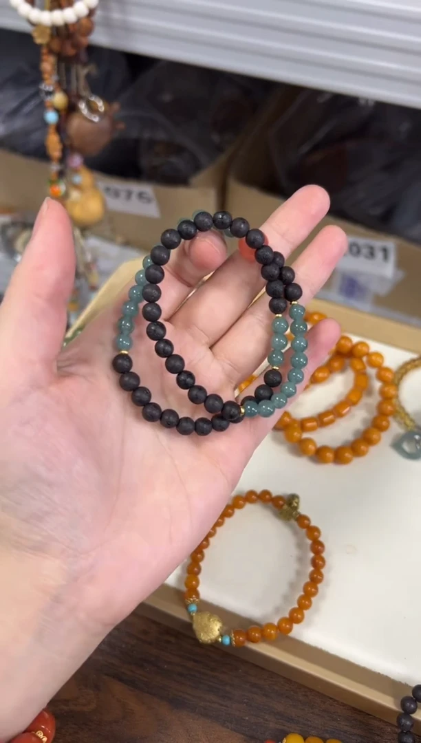 未镶嵌降真香手串黑油降真香翡翠款双圈手链[0274]