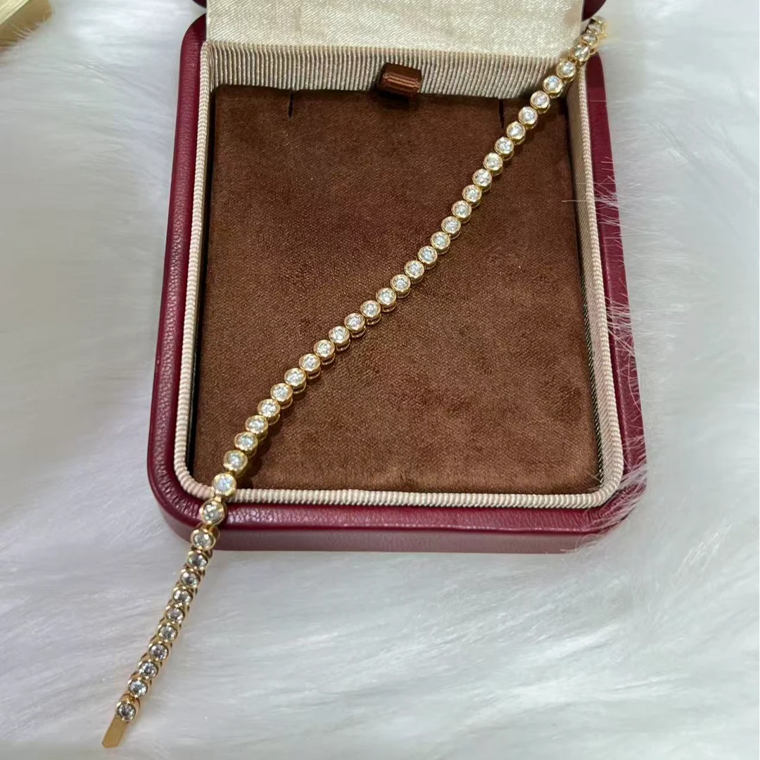 阿松家 18K金天然钻石泡泡钻石手链豪华显钻镶嵌浅金色16-18手链