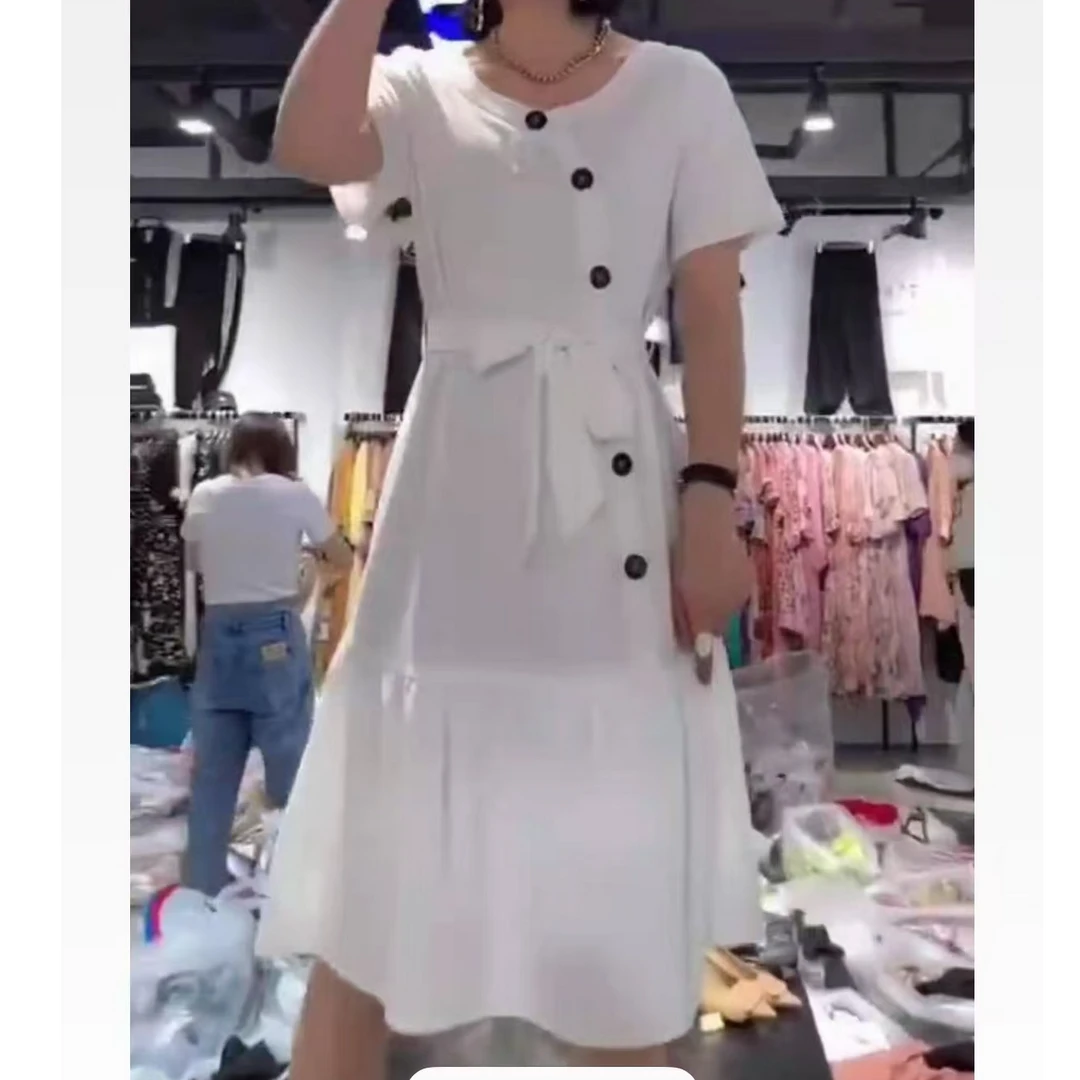 618 设计感绑带纯色V领连衣裙夏装2025新款