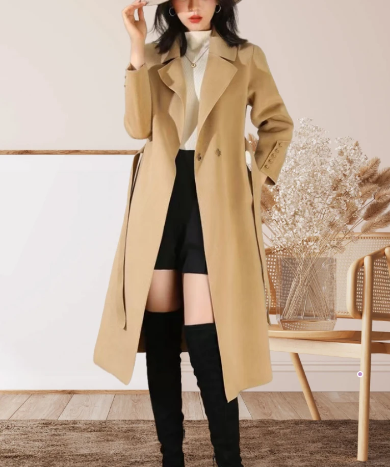 2288气质外套大衣时尚女士中长款秋冬百搭双面韩版毛呢