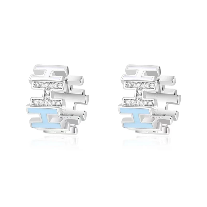 FXM/梓珊 合金耳饰 气质时尚百搭字母H微镶耳饰 ZR-A326