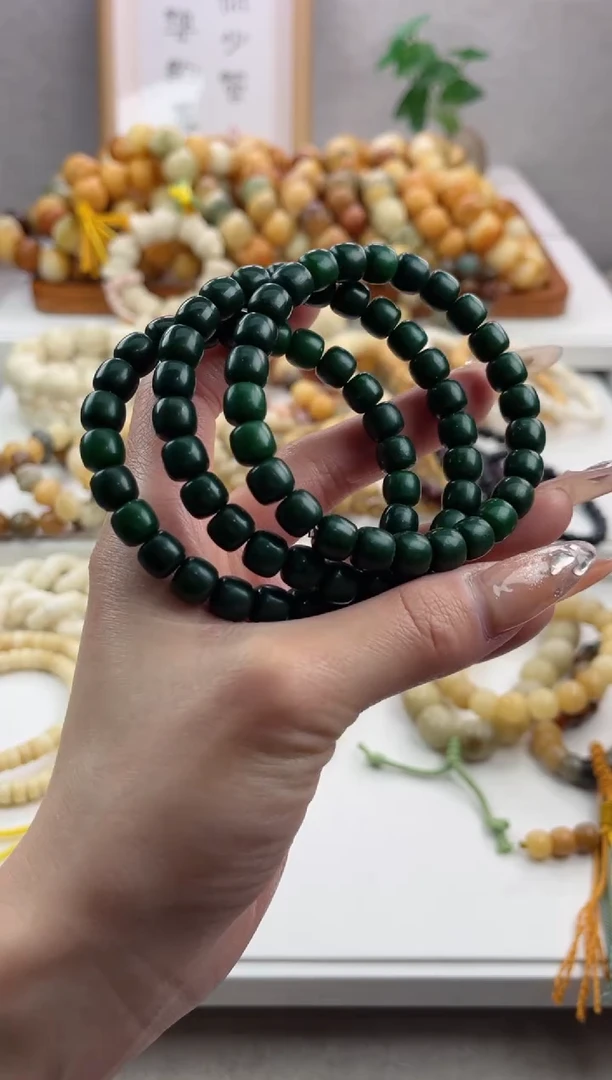 【闪购商品】菩提根/象牙果手串m638干磨娘娘绿桶珠7*8瑕疵不补