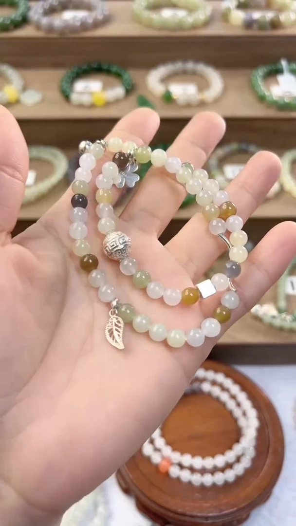 【闪购商品】和田玉手串银S925镶嵌6m多宝双圈手串