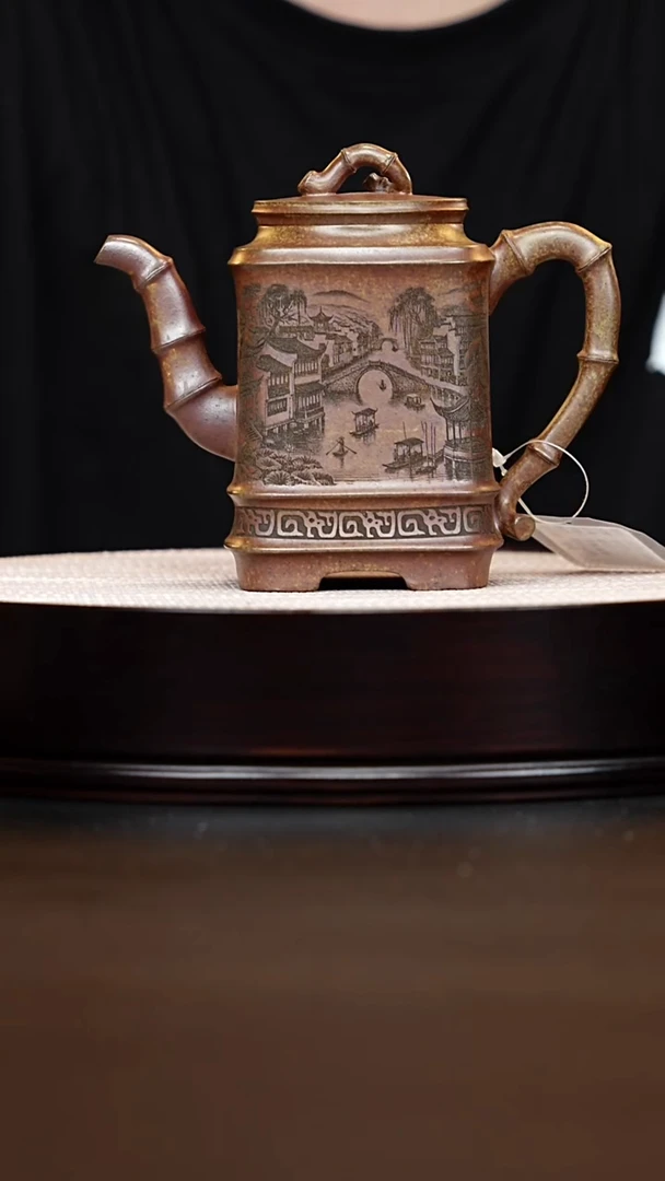 茶壶紫砂宜兴紫砂 四方竹段龙骨金砂 陈红