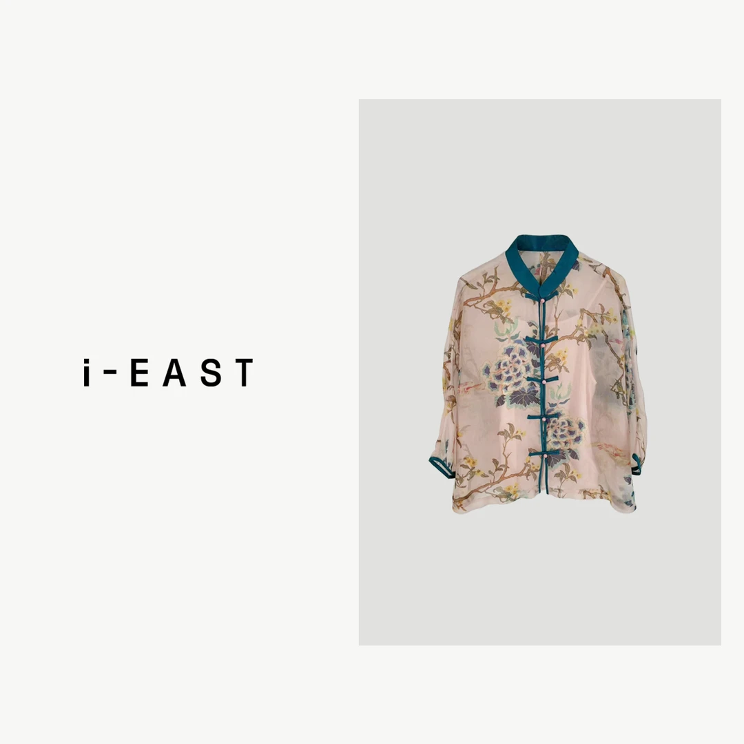 i-EAST 柳暗花明~新中式彩色印花纱纱衬衫上衣-4X GF398