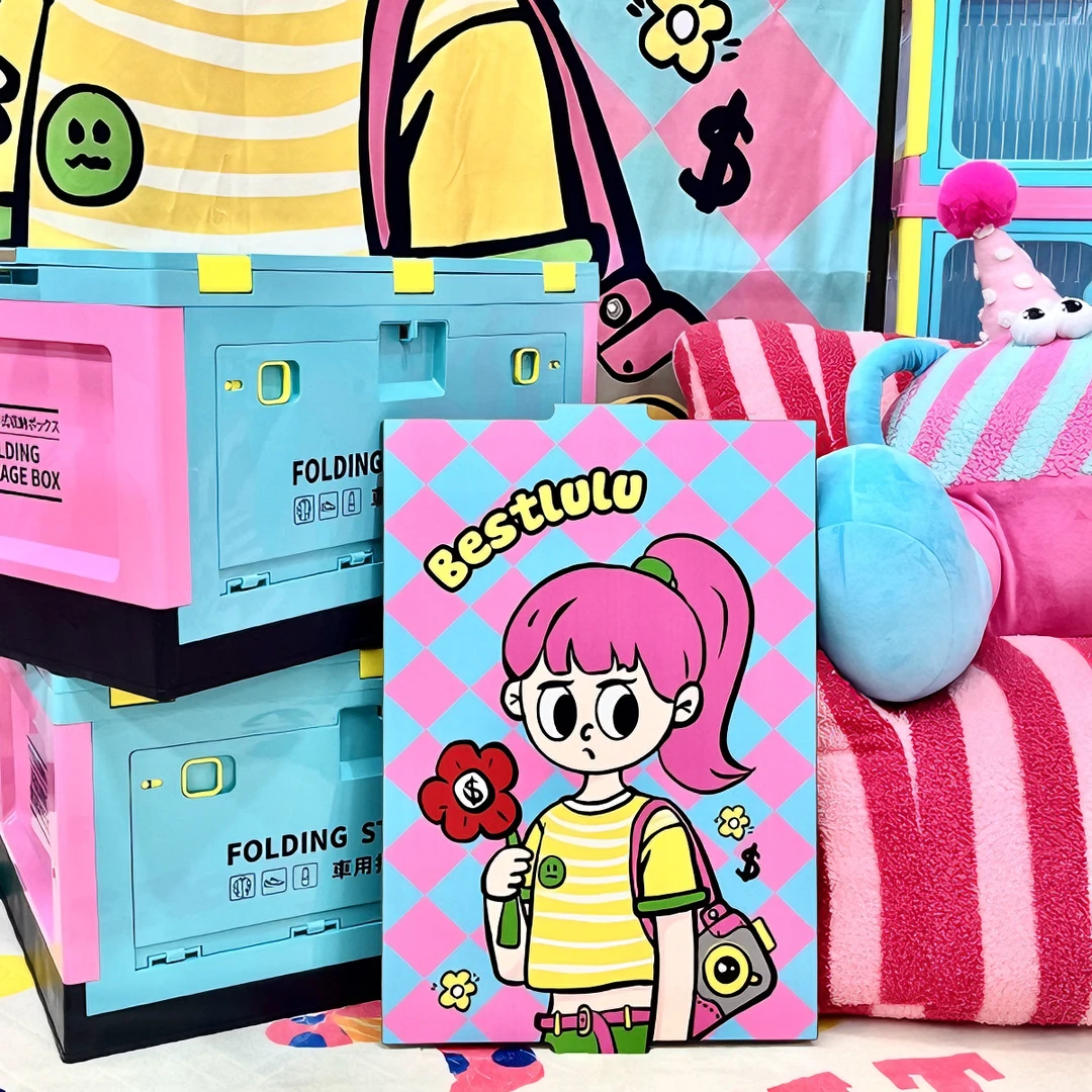 有钱妹大号三开门可折叠收纳箱可爱创意大容量家用储物防尘整理箱