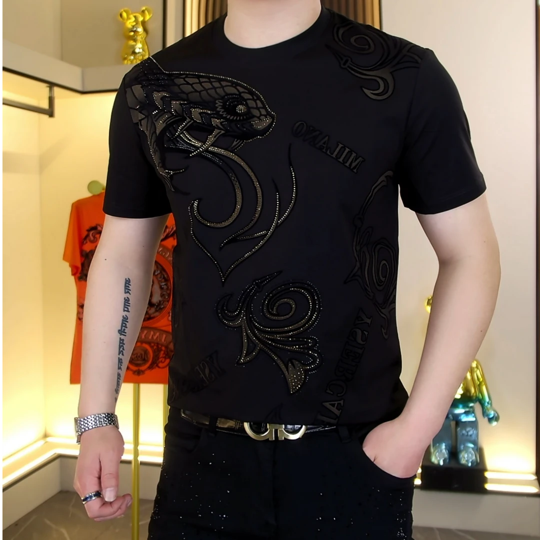 【阿东男装】2521男士高品质时尚修身潮流烫钻个性短袖