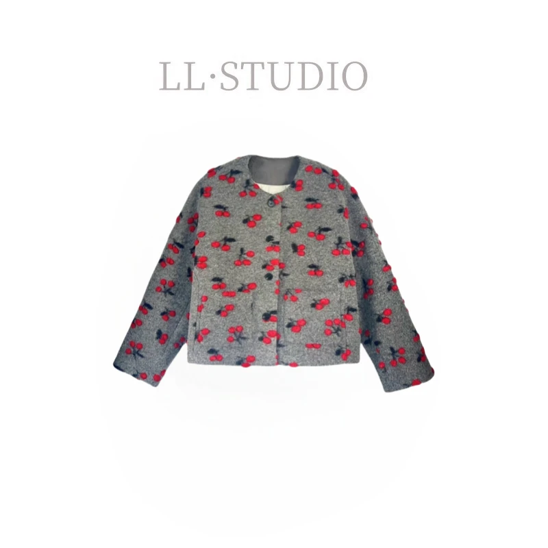 妙兮·LL冬季新款小香风撞色毛呢复古保暖外套*20242410