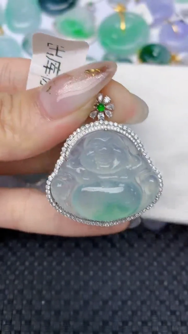 颈饰18K金镶嵌翡翠天然缅甸翡翠a货百元以上9元证书费自理
