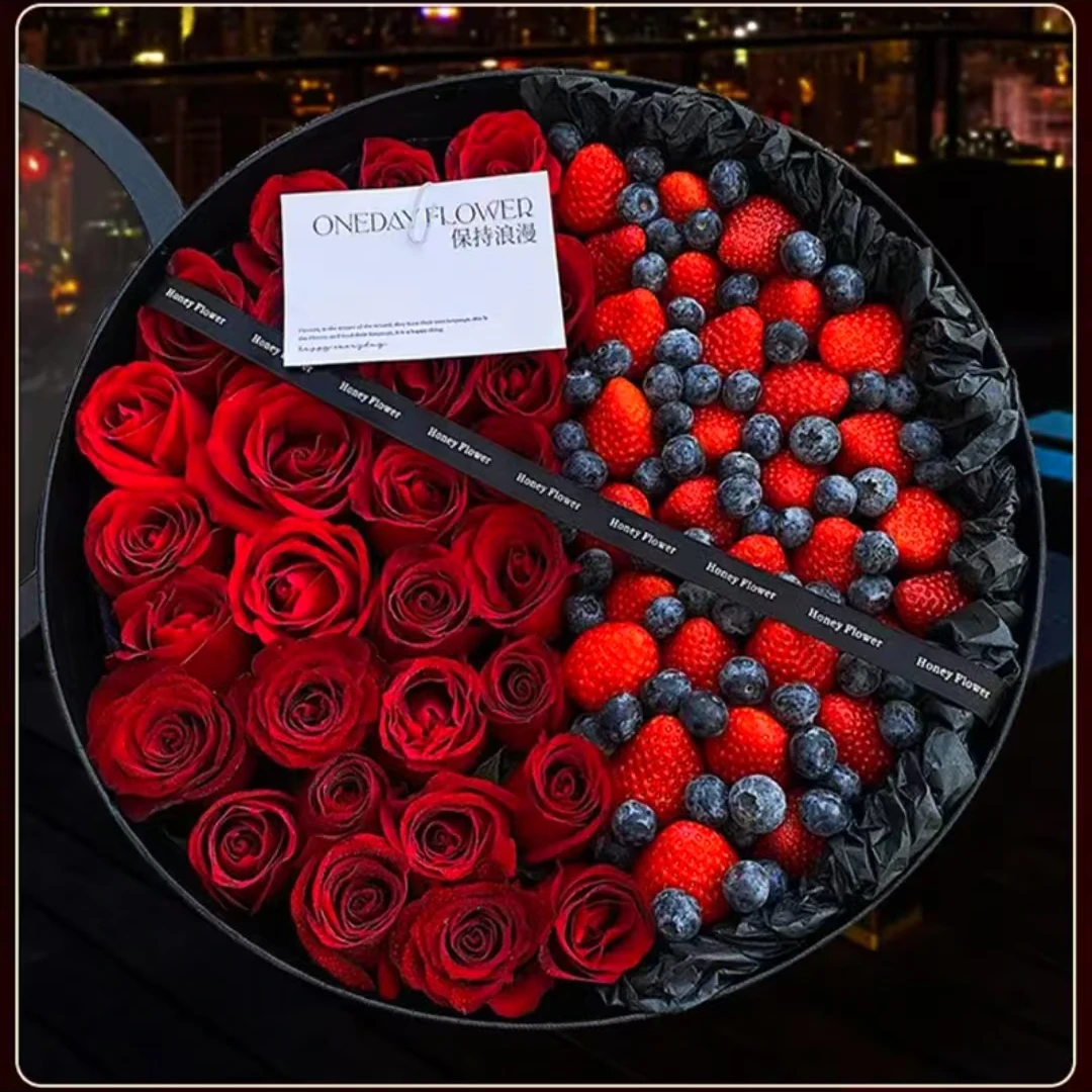 【全国同城配送】跨年元旦草莓车厘子玫瑰女友生日高级感礼盒花束