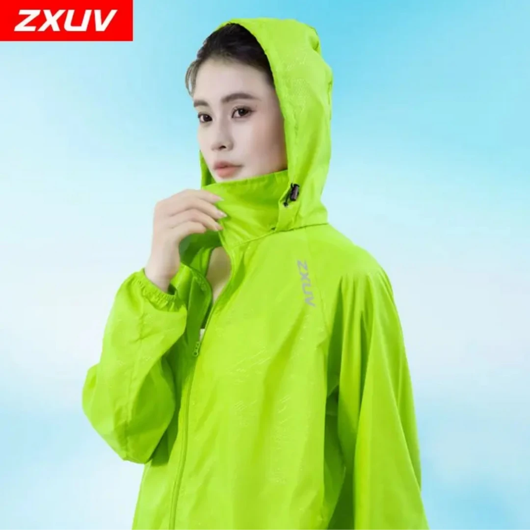 ZXUV户外运动秋外套宽松外套防风带帽上衣骑行服拉链开衫