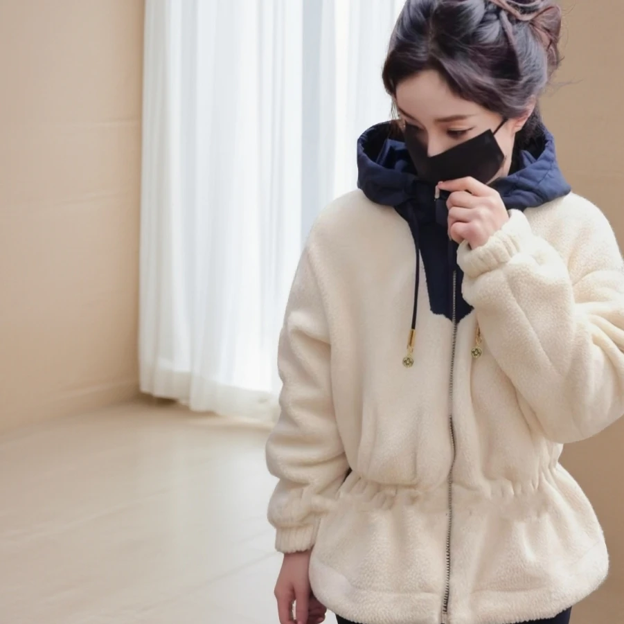 凯哥【新款上新】大mi同款100%澳毛90白鹅连帽羊皮毛一体中长25153