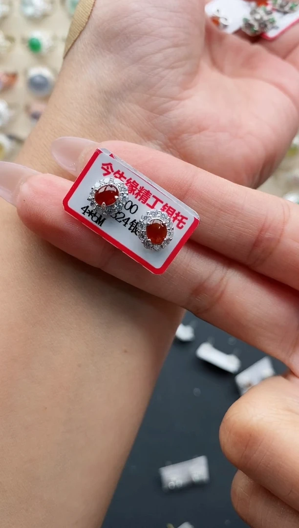 银S925镶嵌戒指翡翠诶*天然缅甸翡翠A货111-9-4